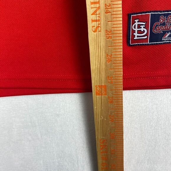Majestic St. Louis Cardinals Shirt Mens Red Blue Short Sleeve V-neck Logo MLB - Picture 7 of 9